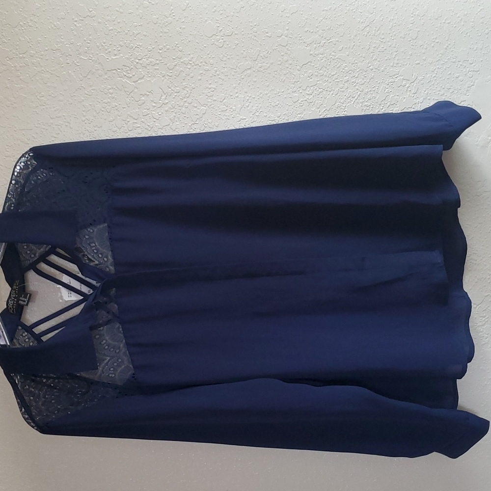 Ladies XL long sleeve Navy button down blouse